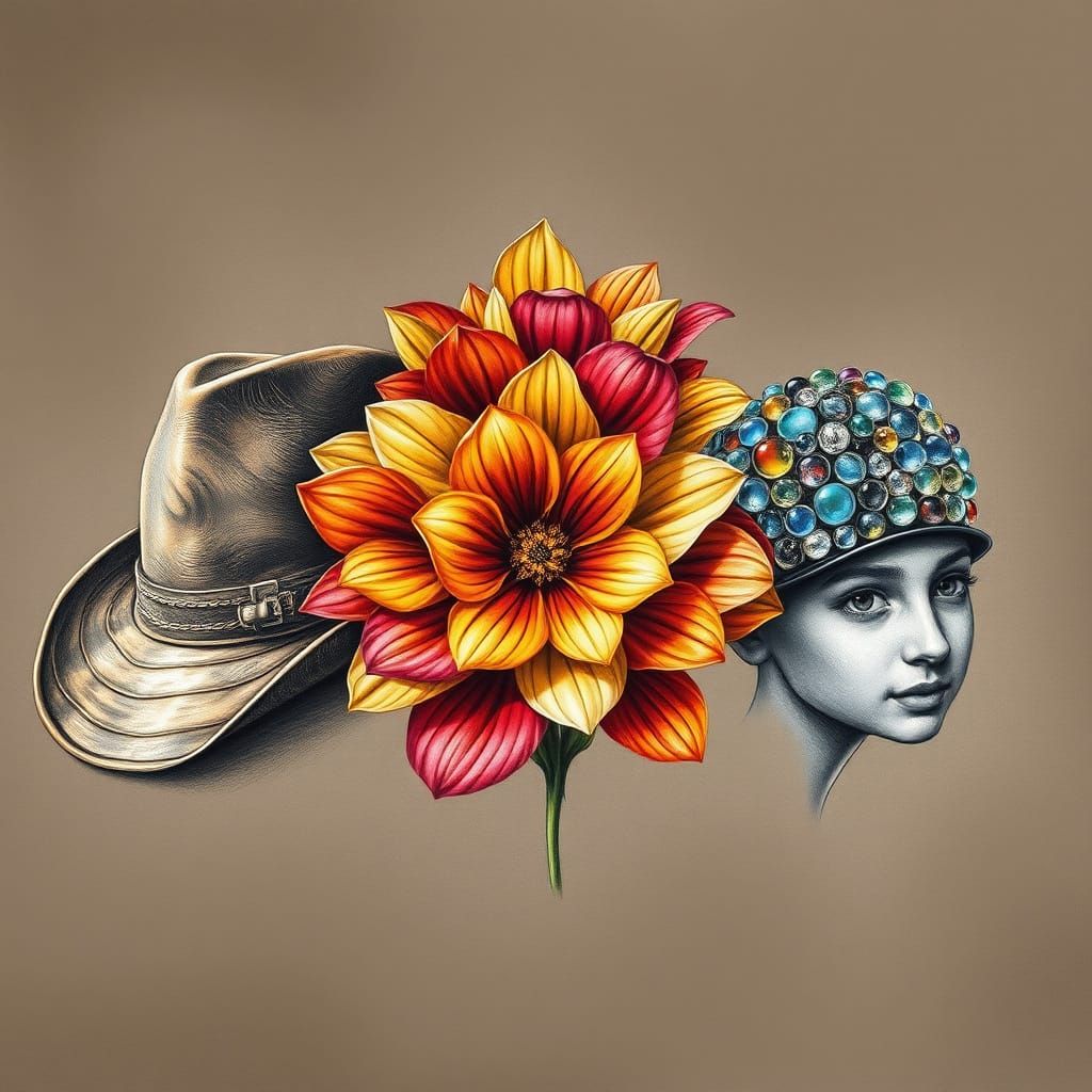 Extraordinary Walnut, Flower, and Glass Marble Hats