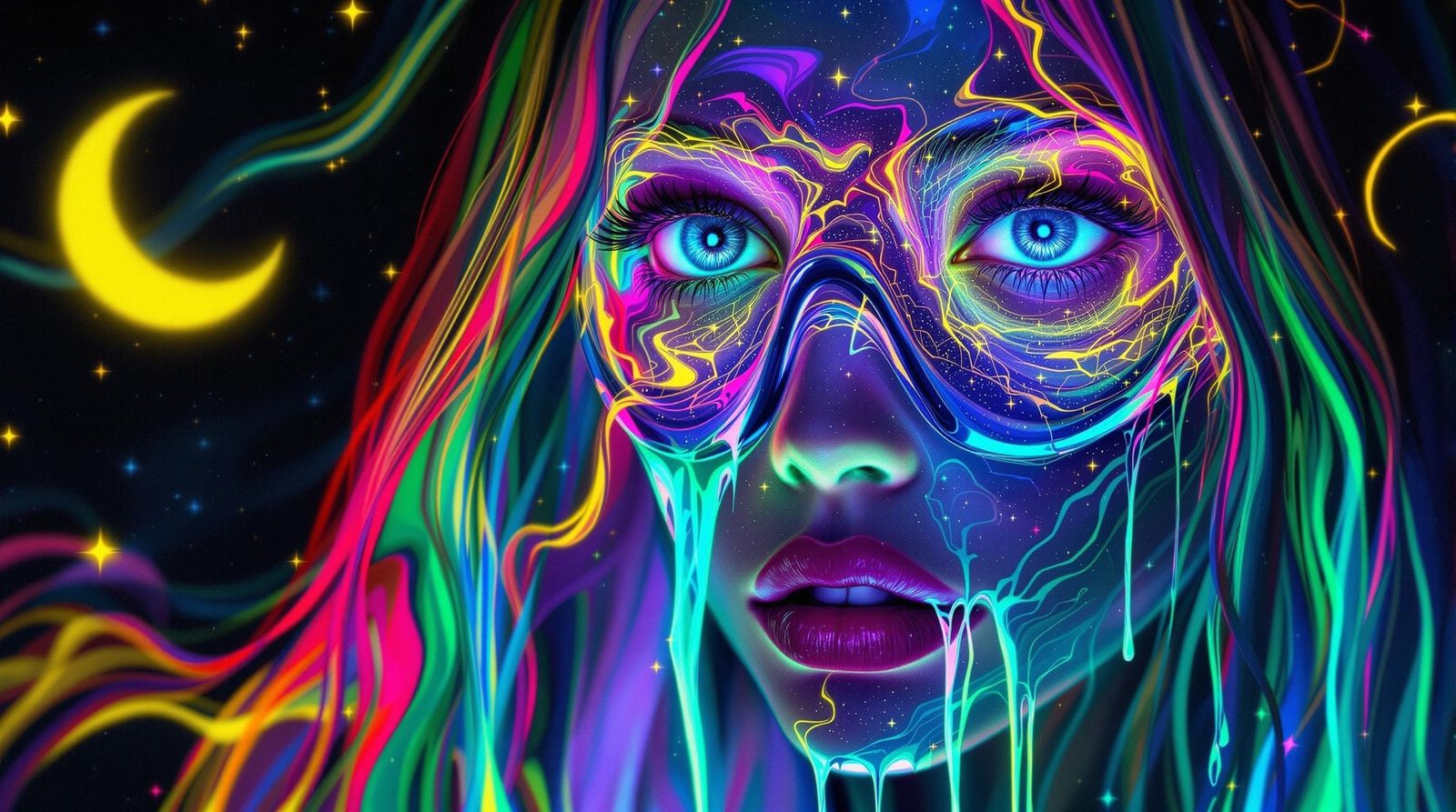 Cosmic Goddess in Neon Meltdown