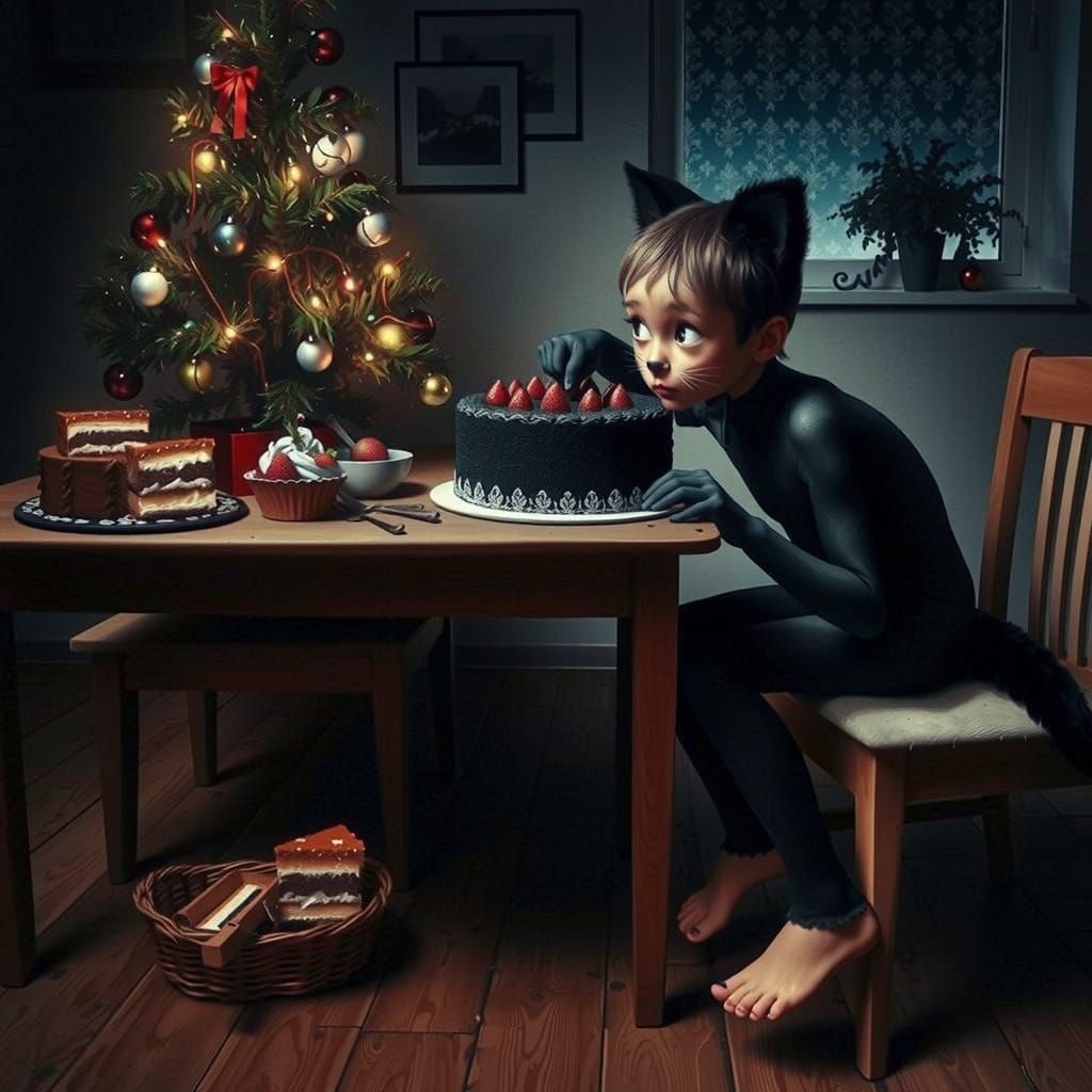 Whimsical Cat Celebrates Birthday in Colorful Wonderland