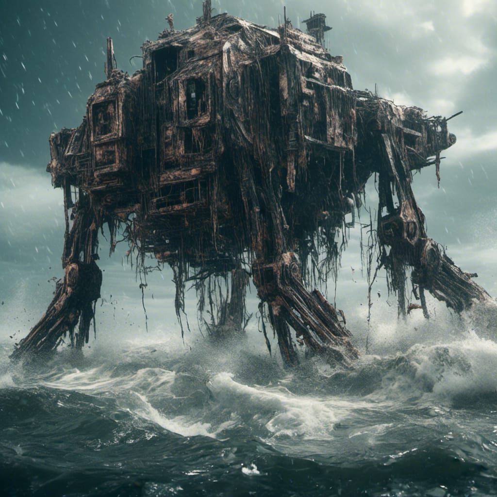 Epic Storm at Sea with Intricate Mech Details