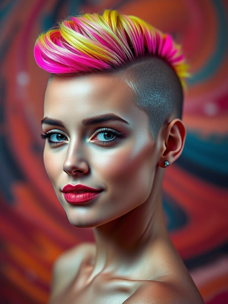 Glamorous Woman with Neon Pink and Green Mohawk