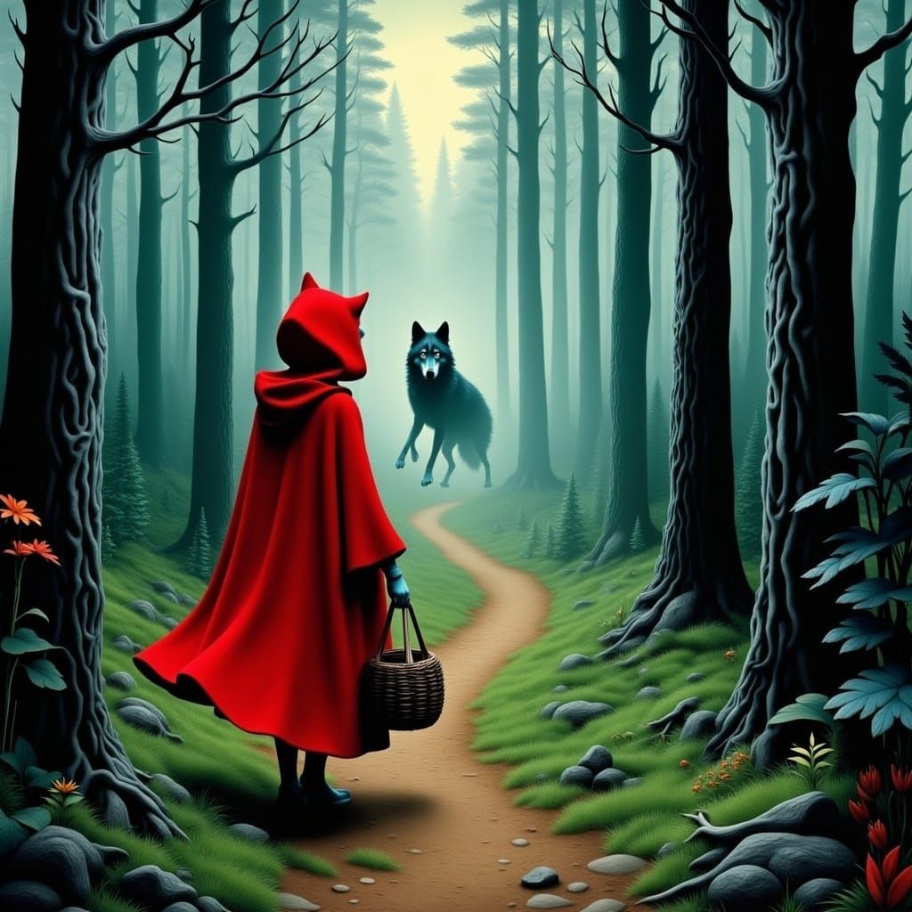 <lora:Red Riding Wolf Girl:1.0> Red Ridinghood and The Wolf