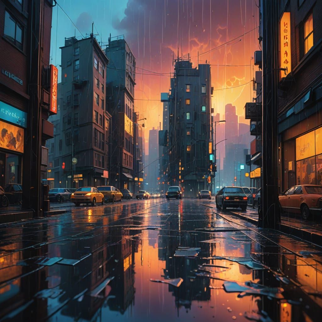 rain at the city