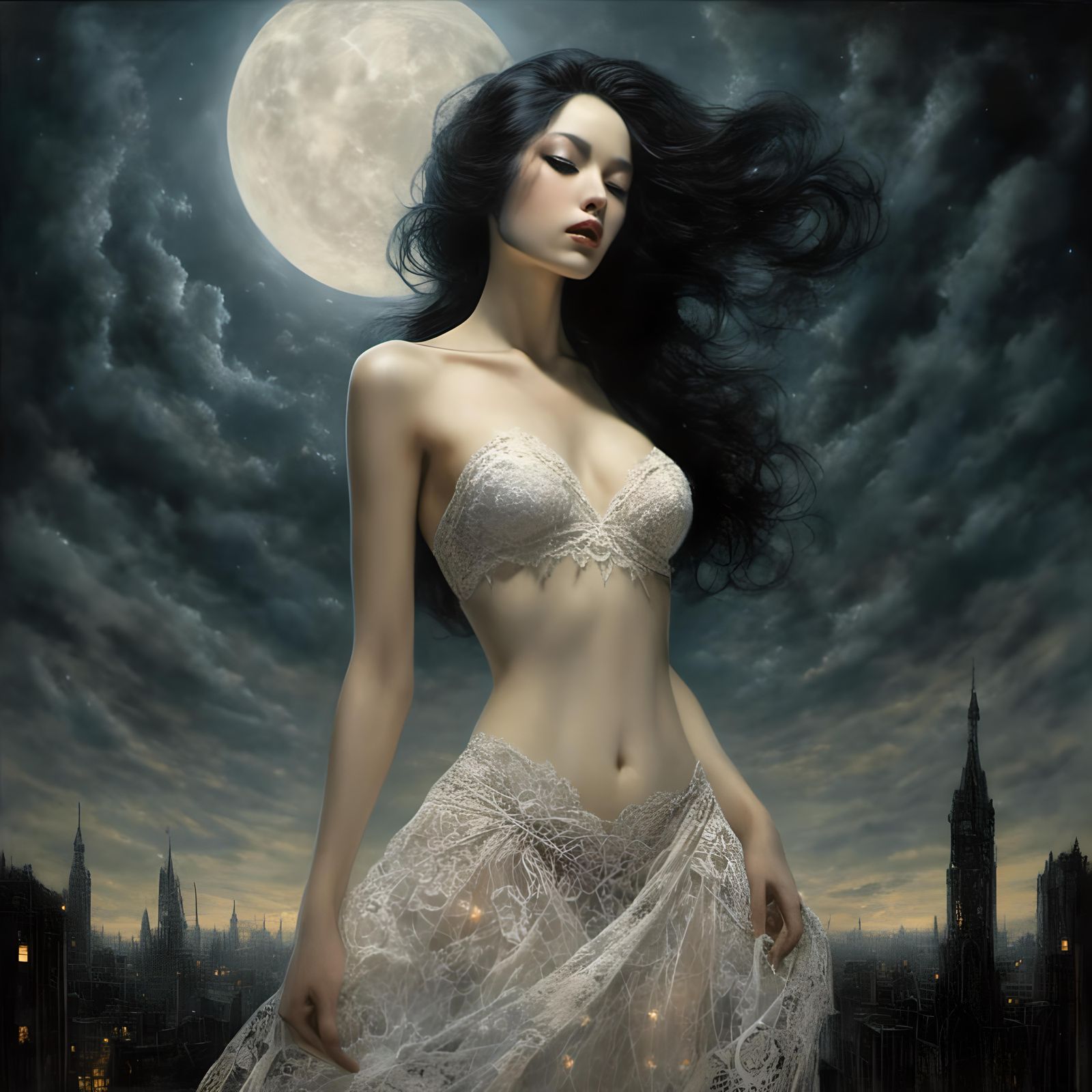 Hyperrealistic Portrait of Woman in Dreamy Surreal Scene