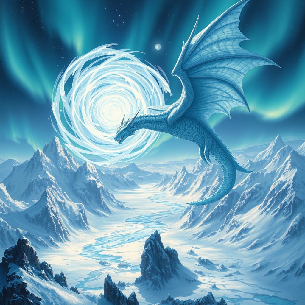 Ice Dragon Soaring Over Frozen Kingdom: Digital Art