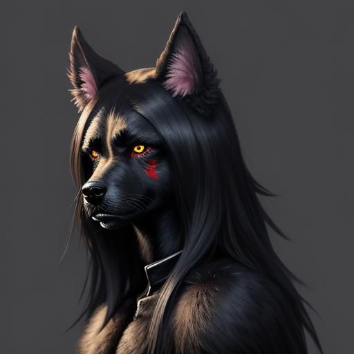 Demonic Hellhound Girl in Furry Art Style