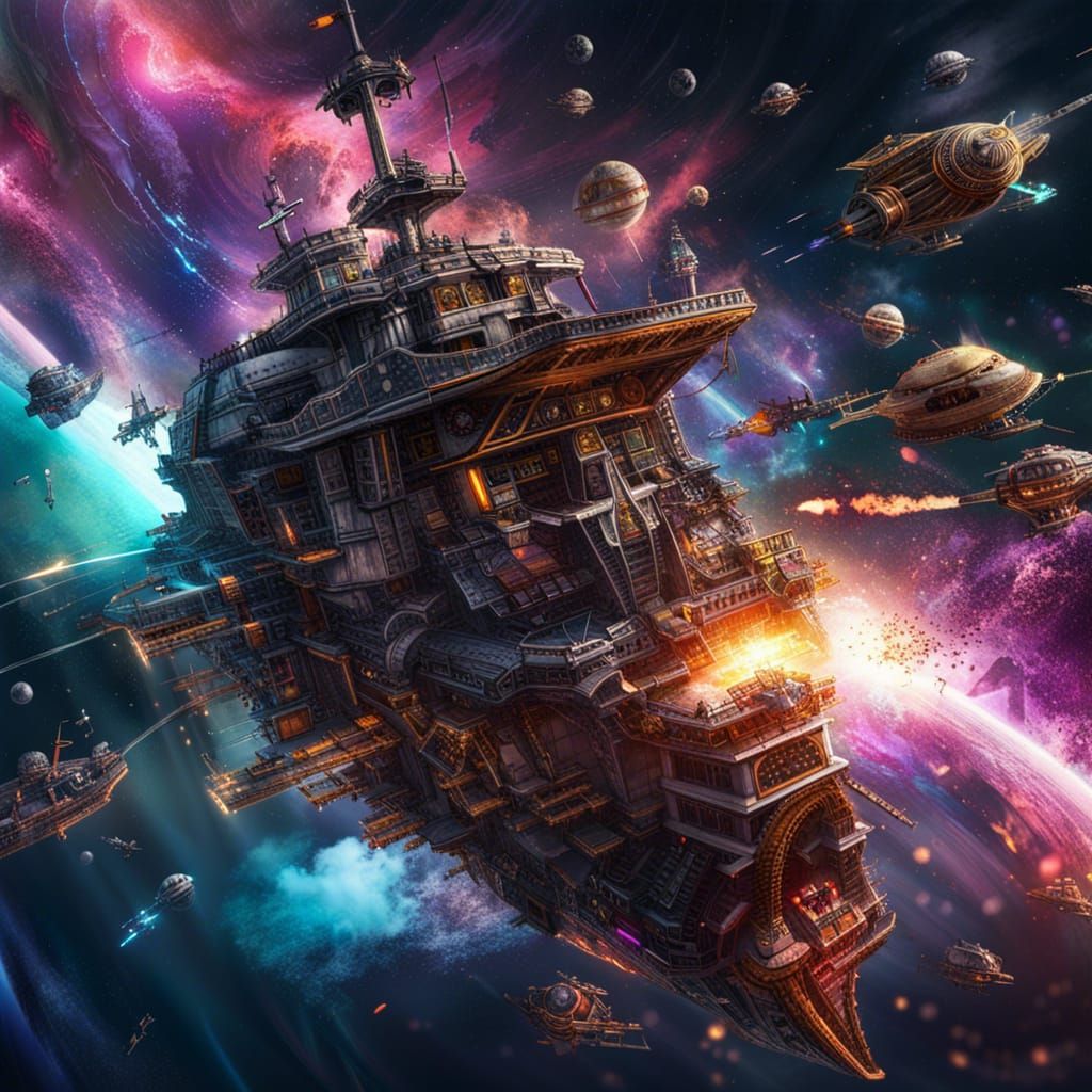 Epic Space Pirate Battle in Hyperrealism