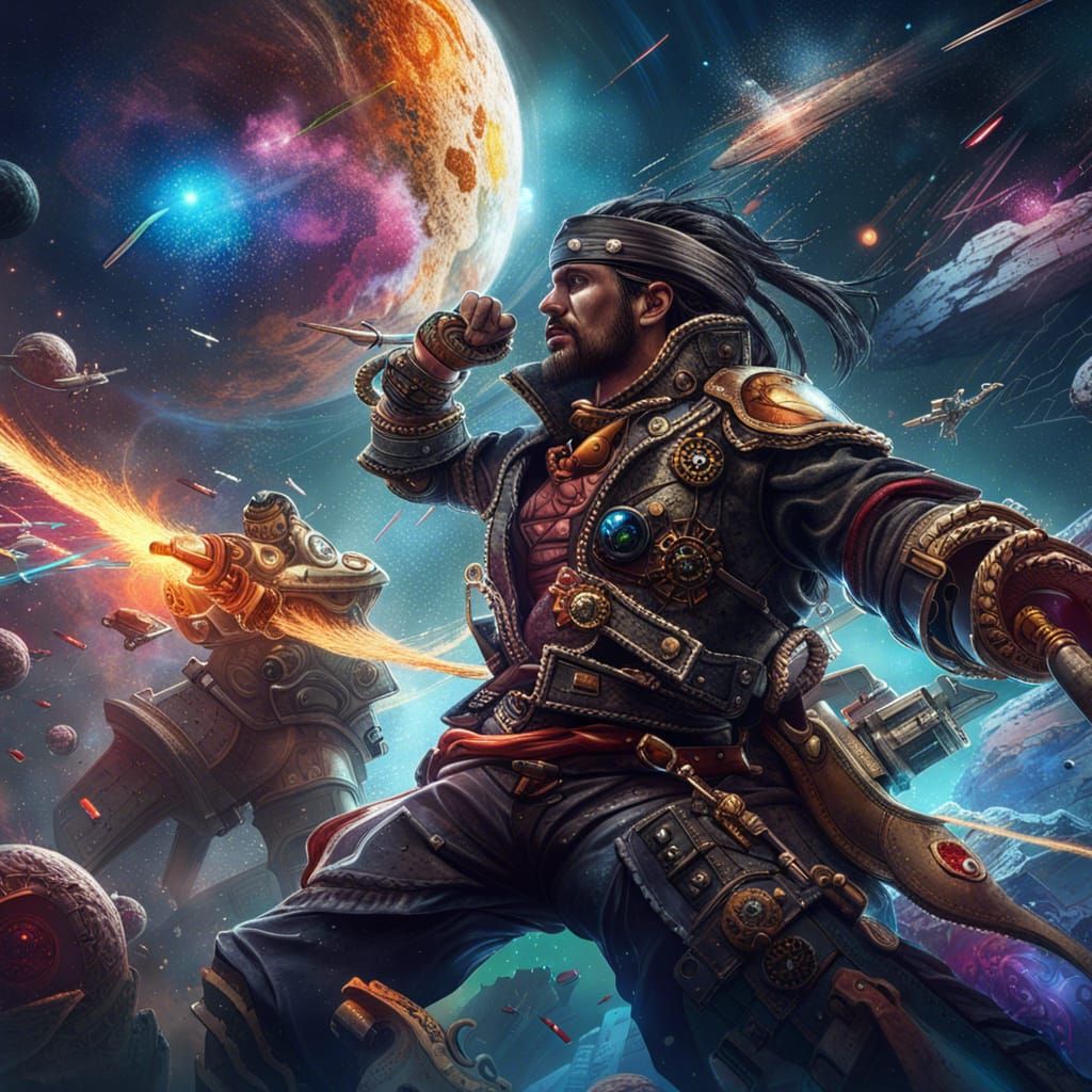 Dramatic Space Pirate Battle in Hyperrealism