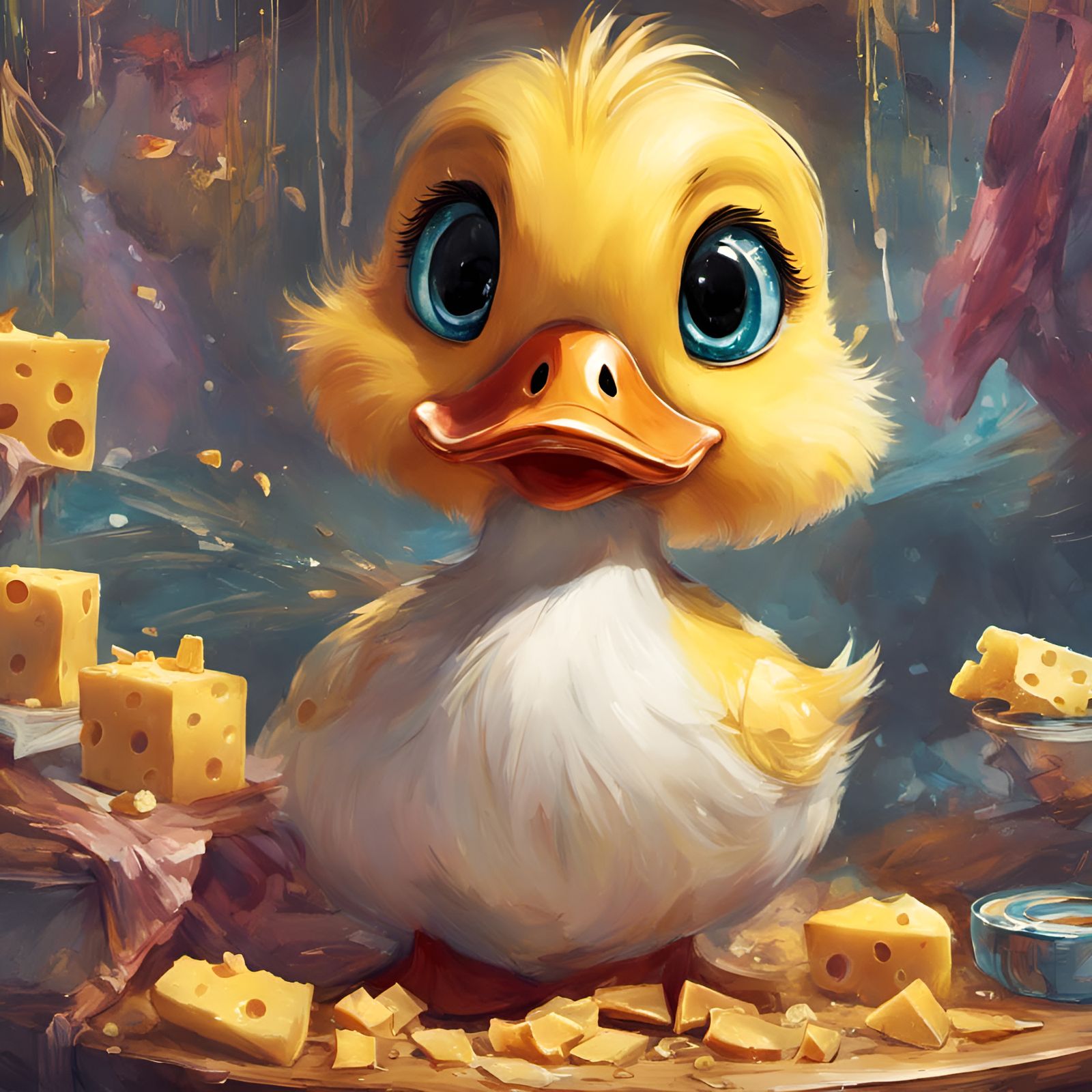 Duckling Surrounded by Cheese, Digital Art