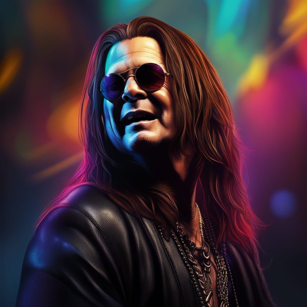 Hyperrealistic Ozzy Osbourne Portrait in Splash Art Style