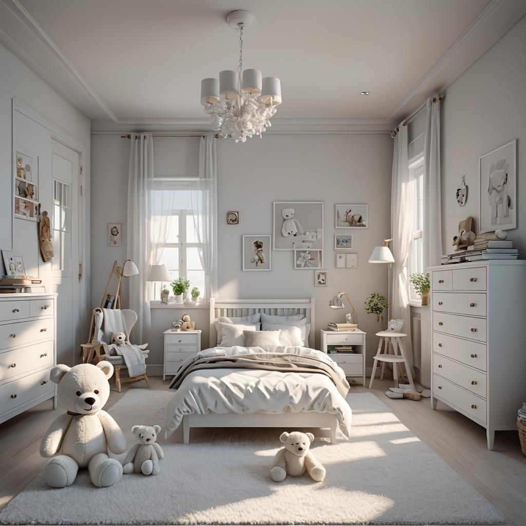 White Children's Room with 3D Rendered Furniture