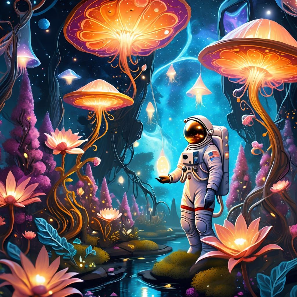 Astronaut in Zero-G Garden: Impasto Painting