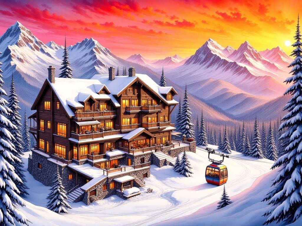 Luxurious Art Deco Ski Lodge in the Snowy Alps