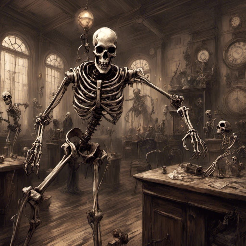 Steampunk Skeleton Doctor Dancing in Anime Style