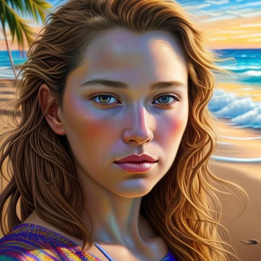 Beach Lady in Vibrant Oil Painting Style