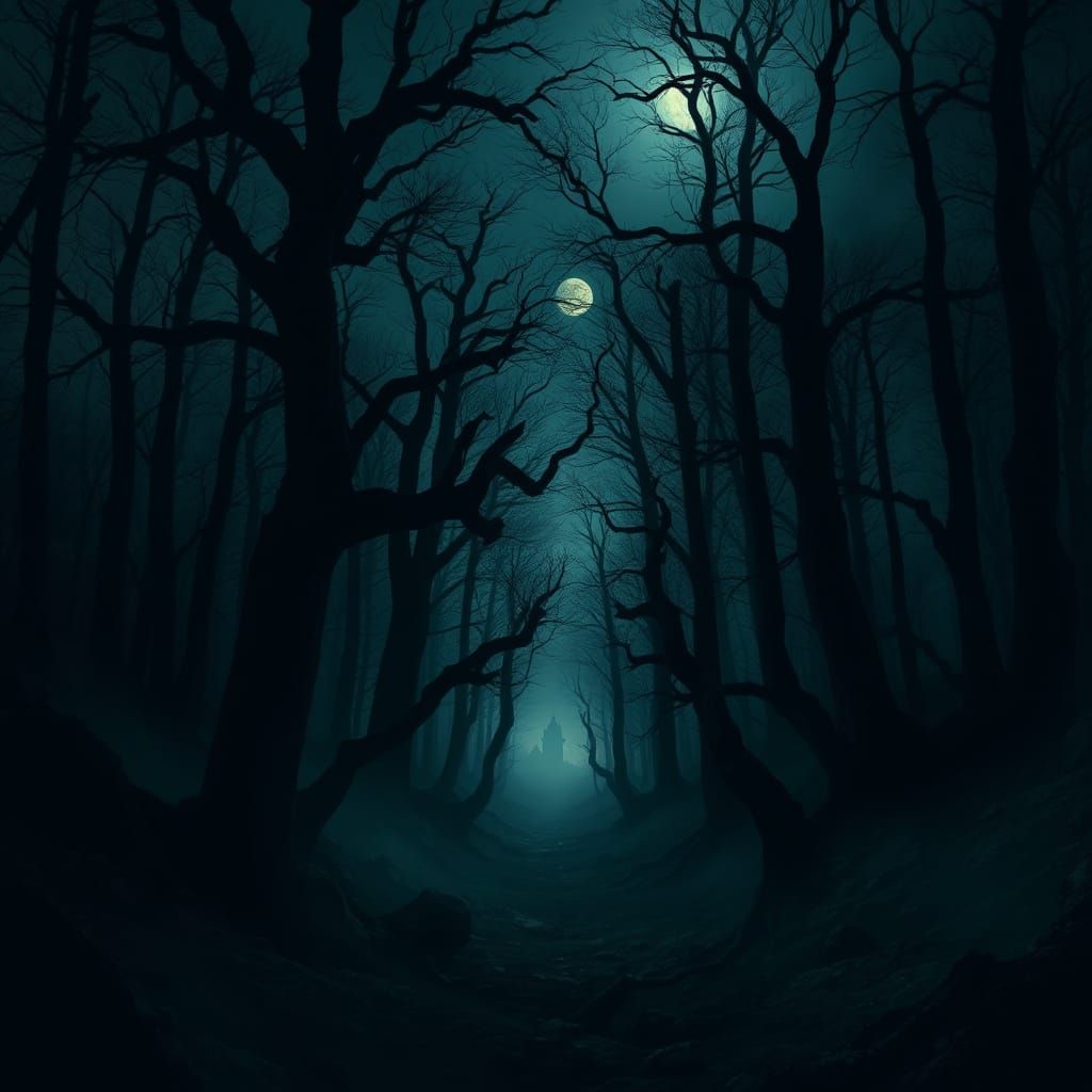 Dark and Foreboding Forest at Dusk