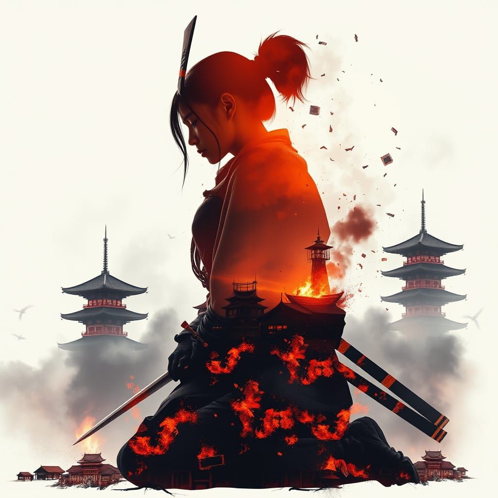 silhouettes goddess in chaotic wartime