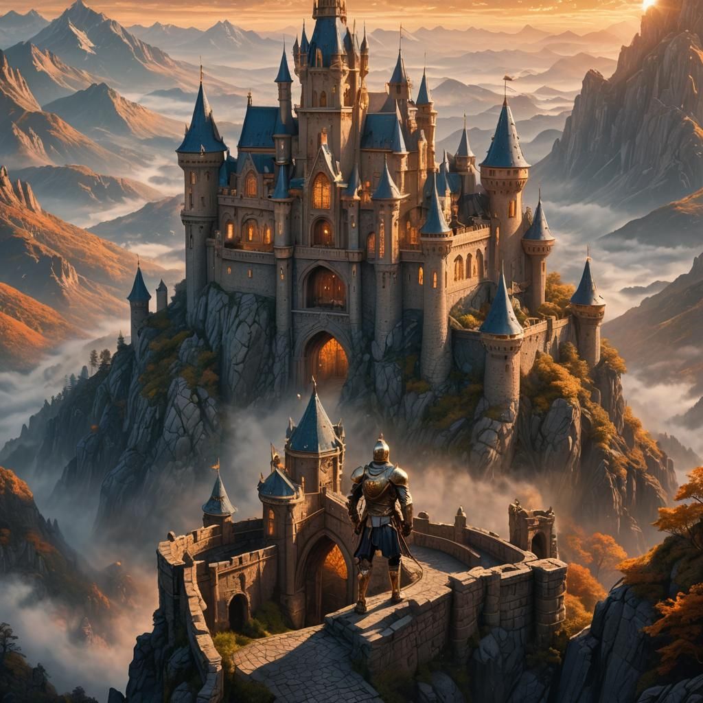 Knight Guards Fantasy Castle on Misty Peak