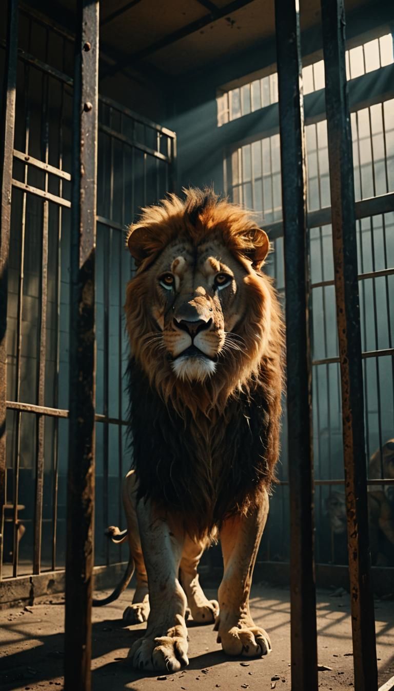 Dramatic Lion in Cage: Film Noir Style