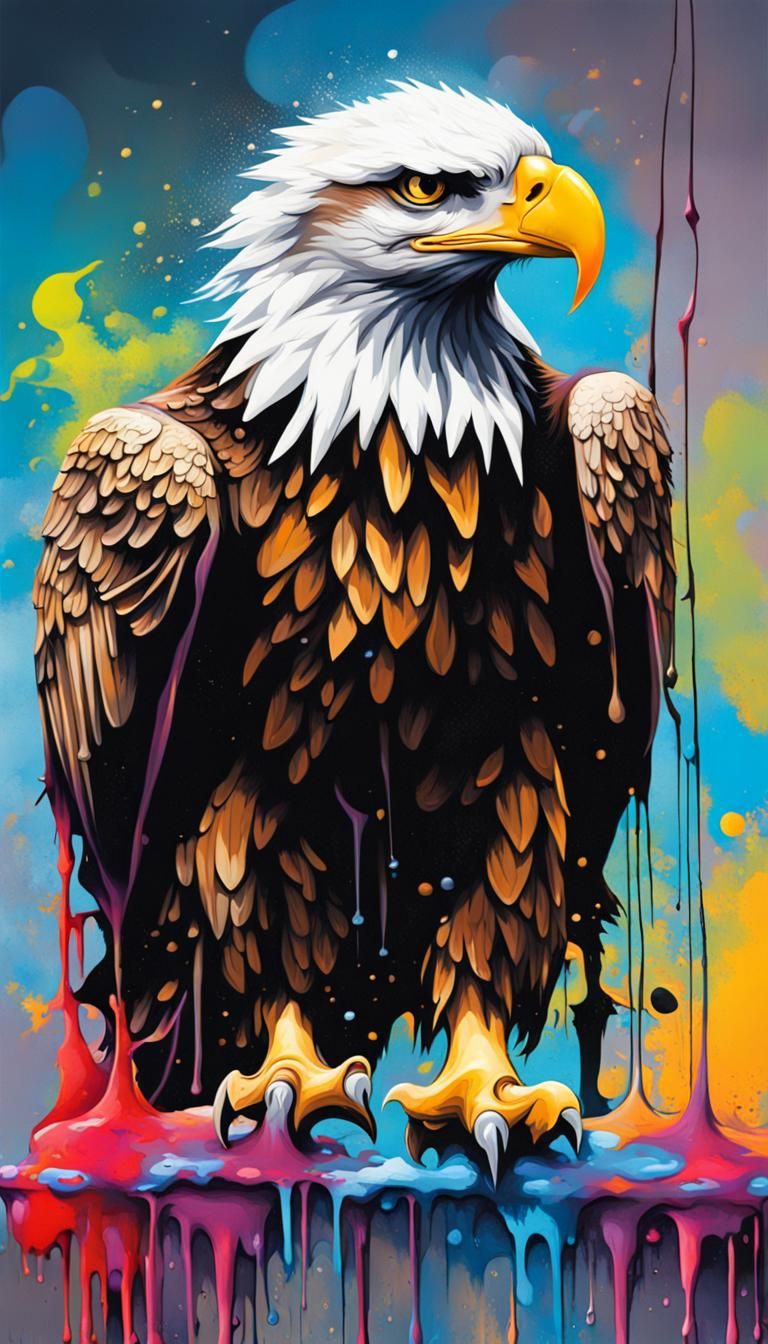 Eagle Landing in Graffiti Splash Art Style