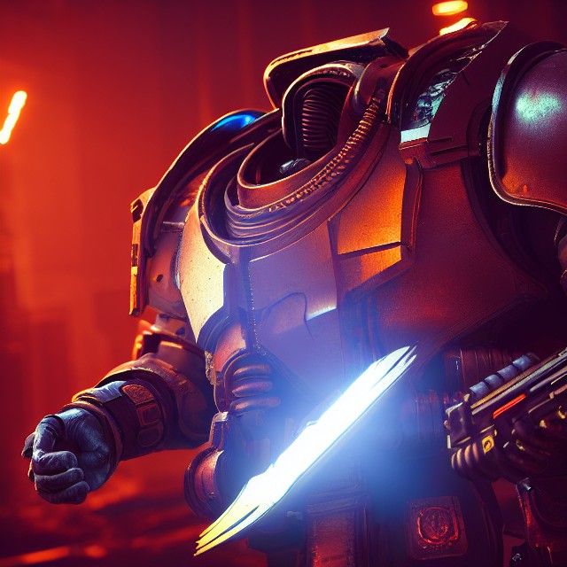 Cyberpunk Space Marine in Neon Cityscape