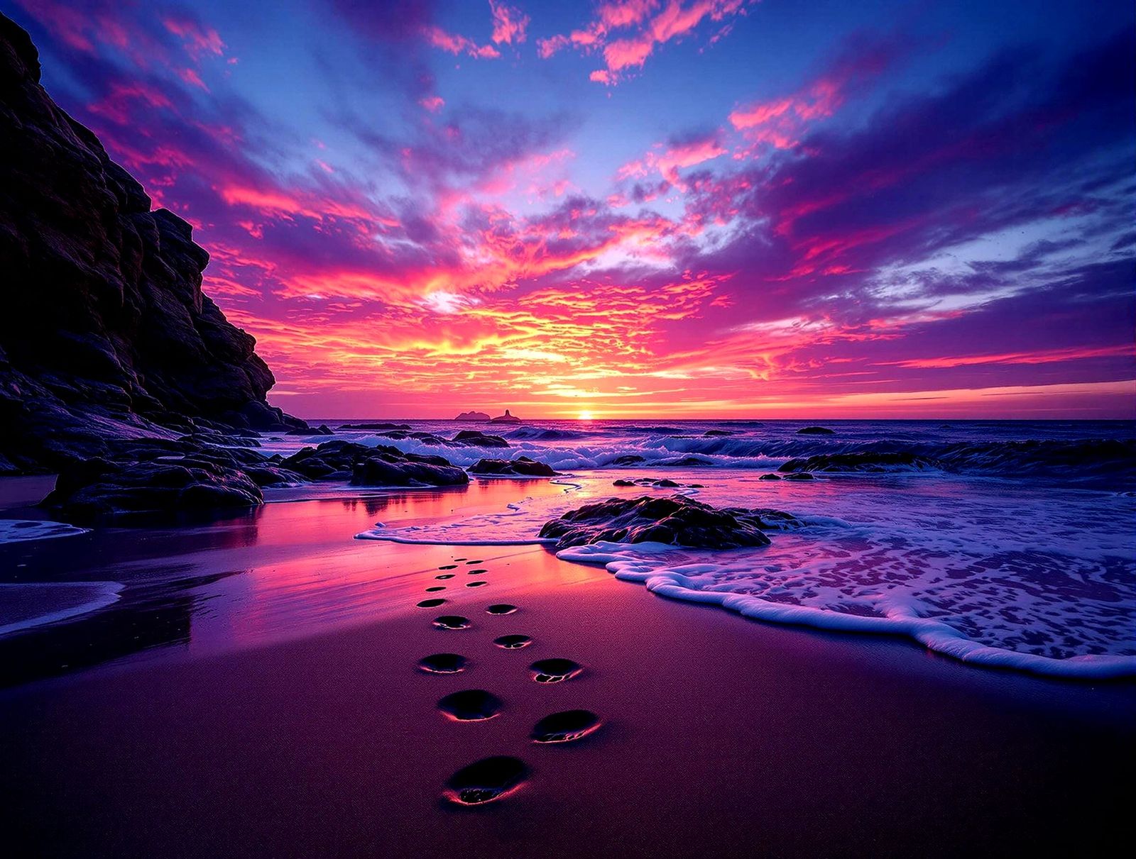 Hyperdetailed Panoramic Rocky Beach at Sunset