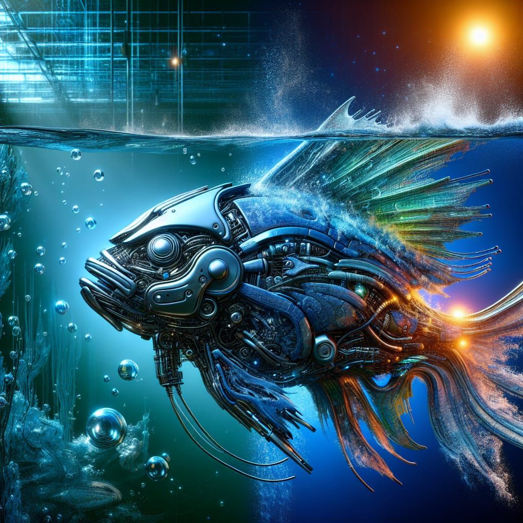 Robotic Aquatic Creature in Science Fiction Splash Art