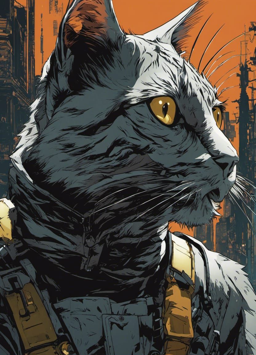 Anthropomorphic Cat Soldier in Comic Style