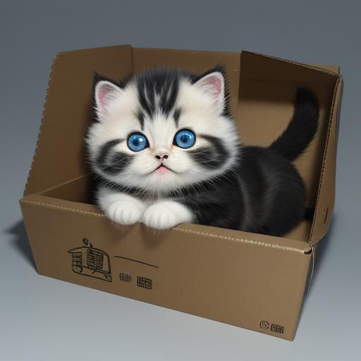 Adorable Anime Kitten in Cardboard Box