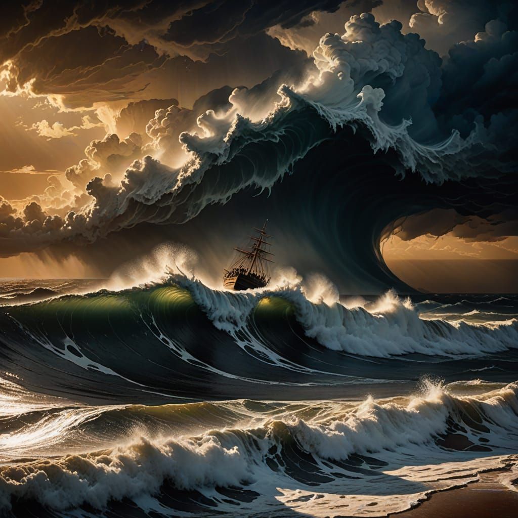 Dramatic Seascape Art in a Turner-Inspired Stormy Atmosphere