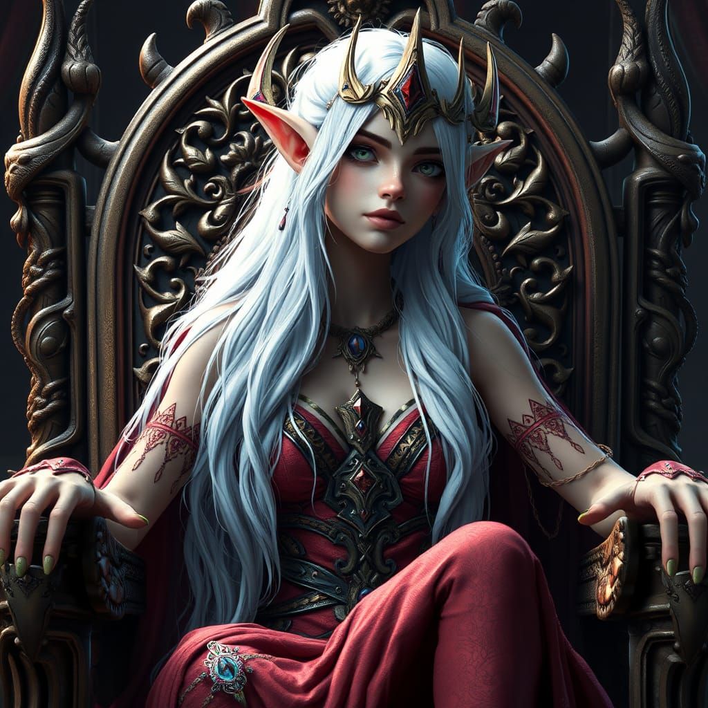 Wood-Elf Queen on Throne: Fantasy Concept Art