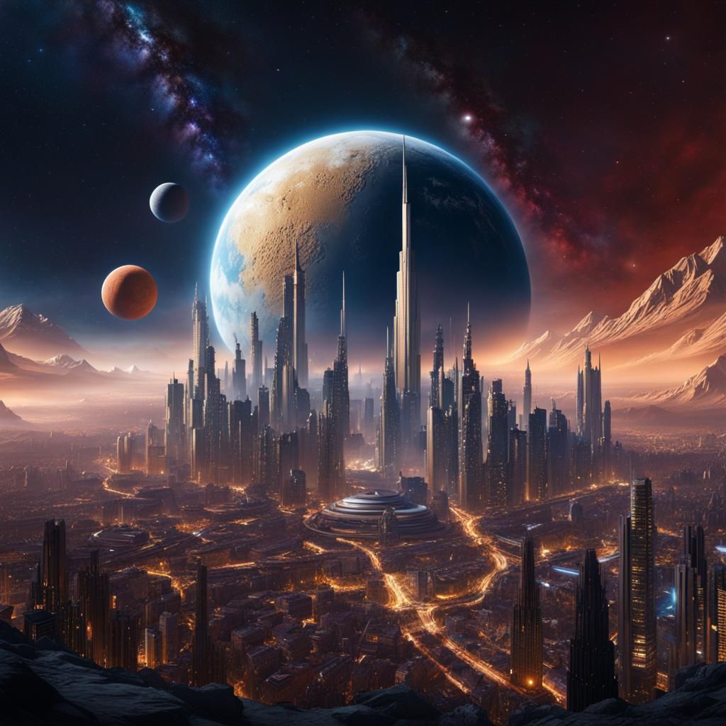 Moon City Fantasy Concept Art in 8K
