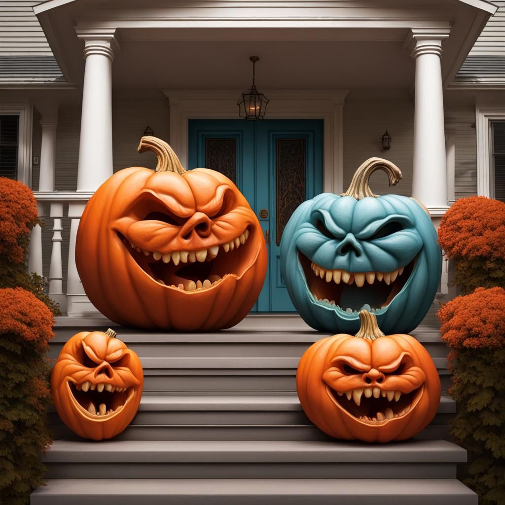 Realistic Pumpkin Carvings with Expressive Faces