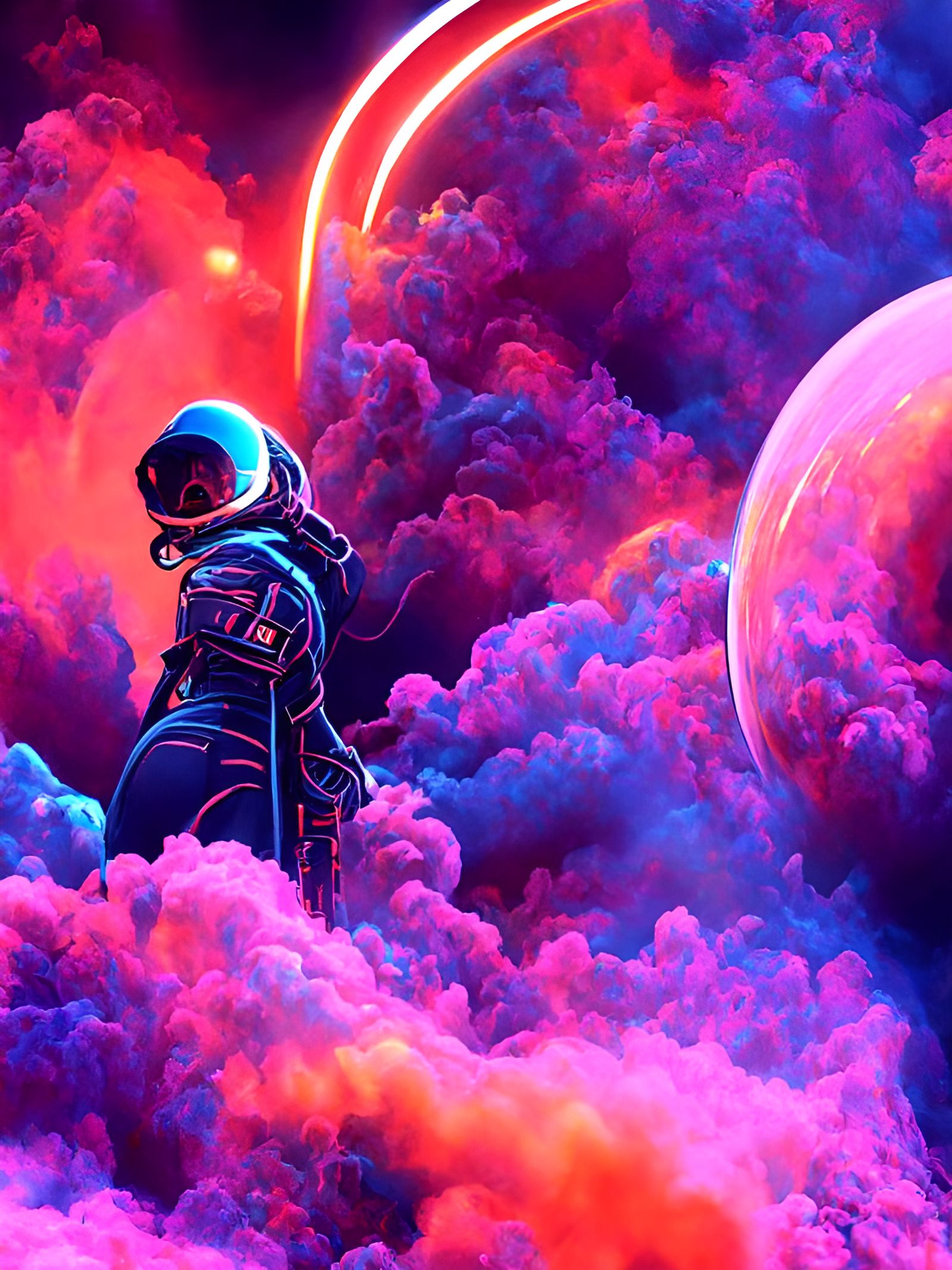 Steampunk Astronaut in Dark Space: Digital Art