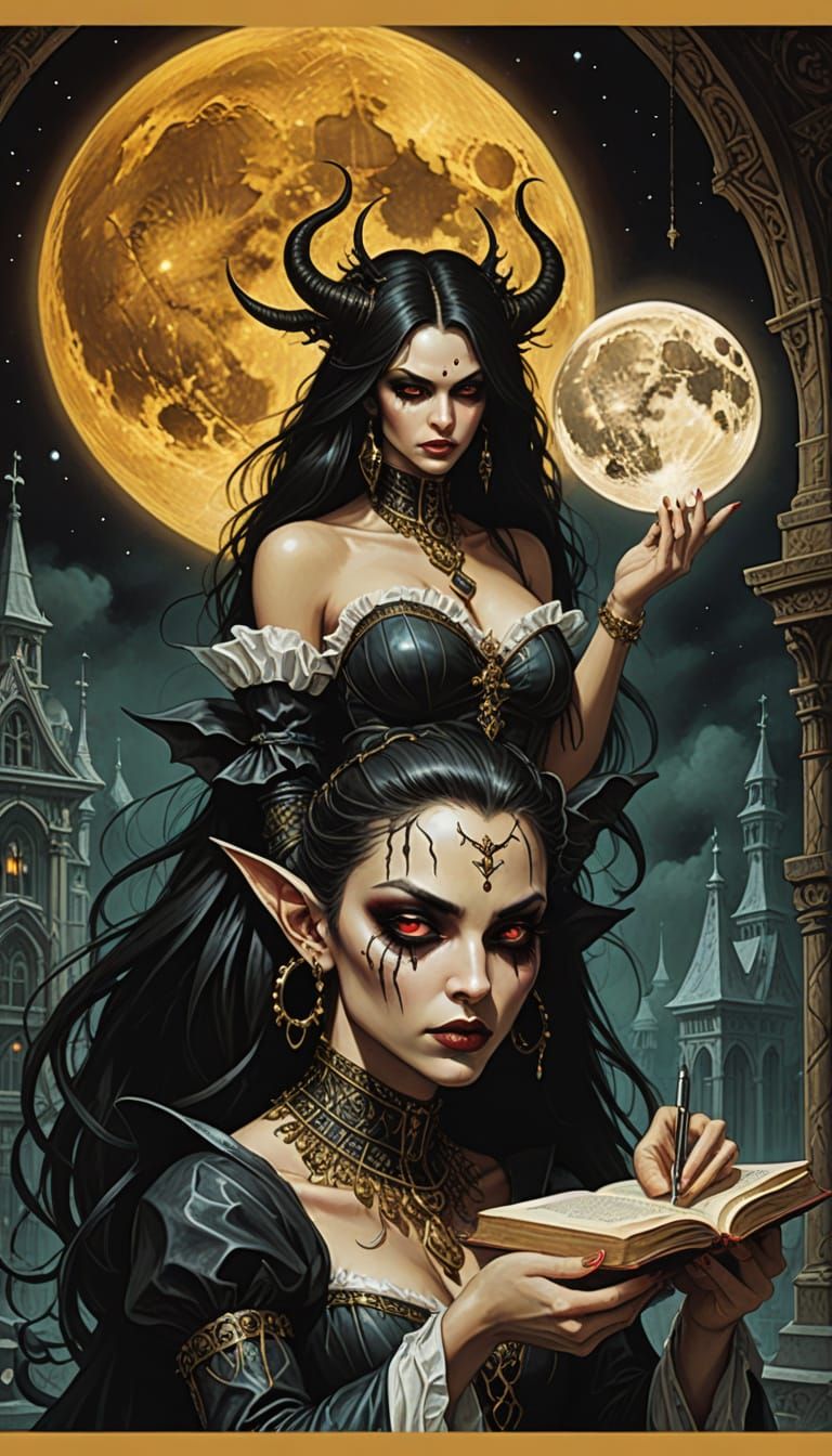 Supersized Sorceress Studies Ancient Tomes in Mystical Study