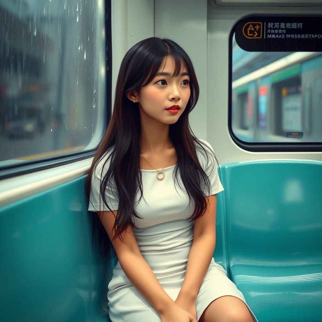 Woman on Taipei Metro Train in Cinematic Style
