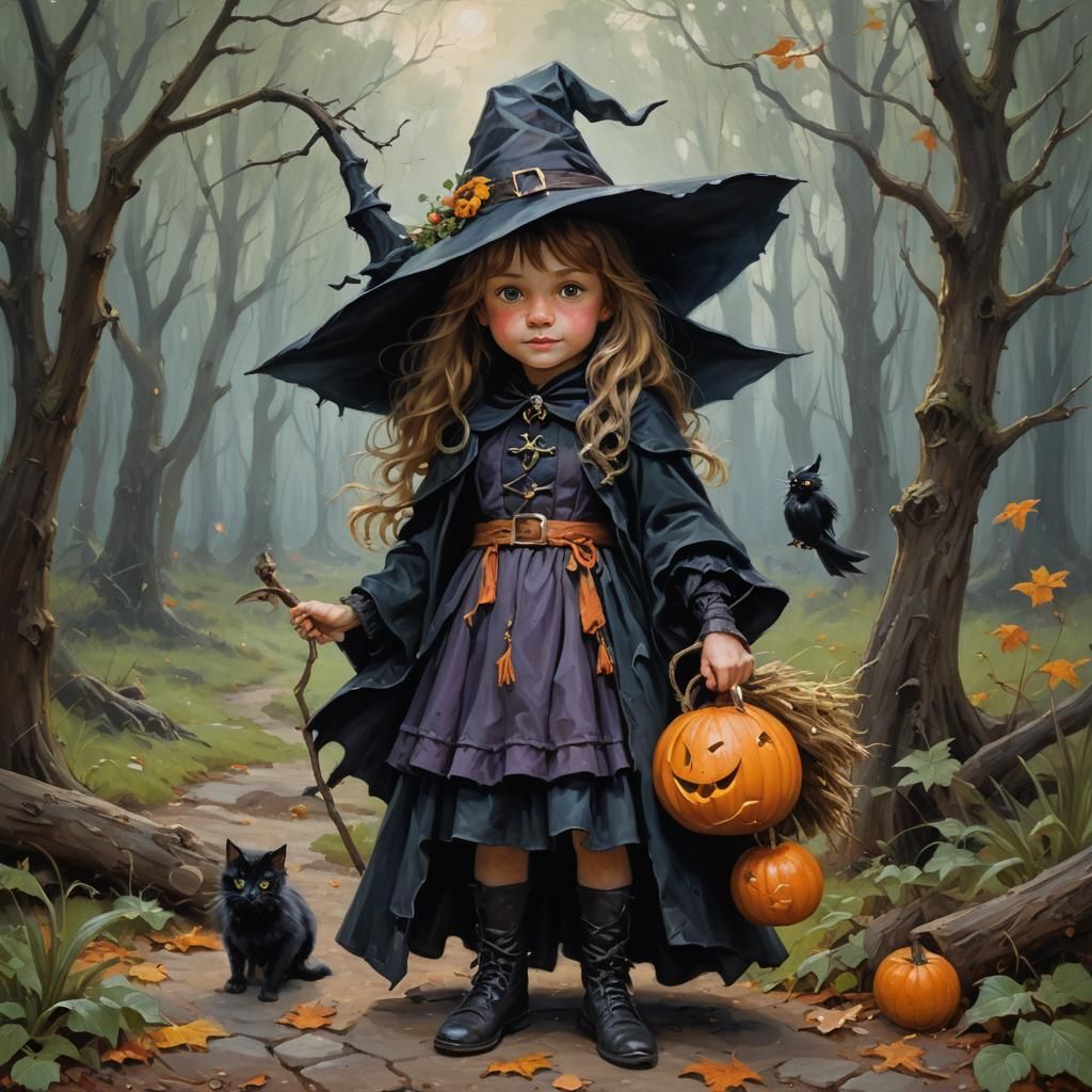 Charming Witch in Oil Painting Style