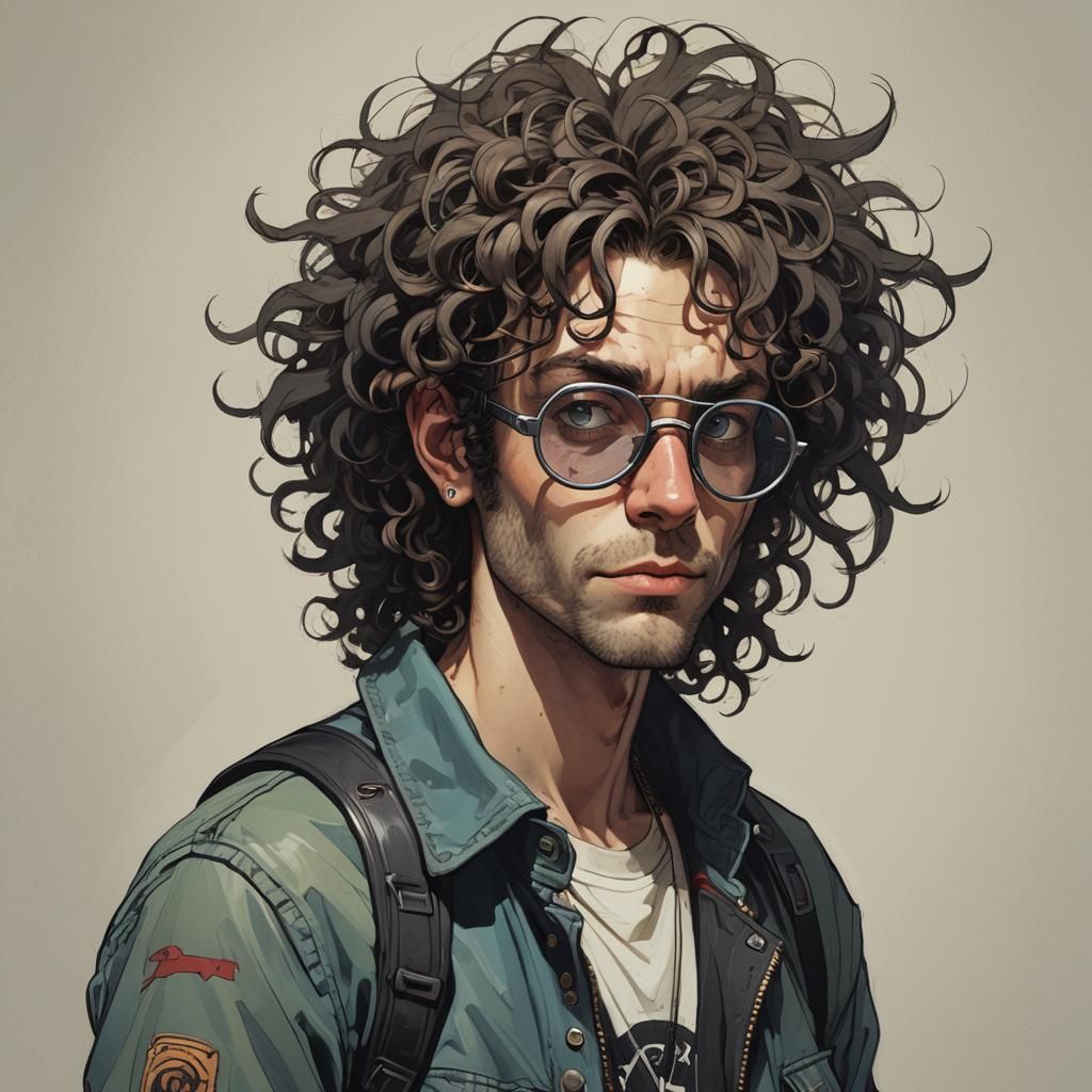 Hippie Punk Portrait in Comic Book Style