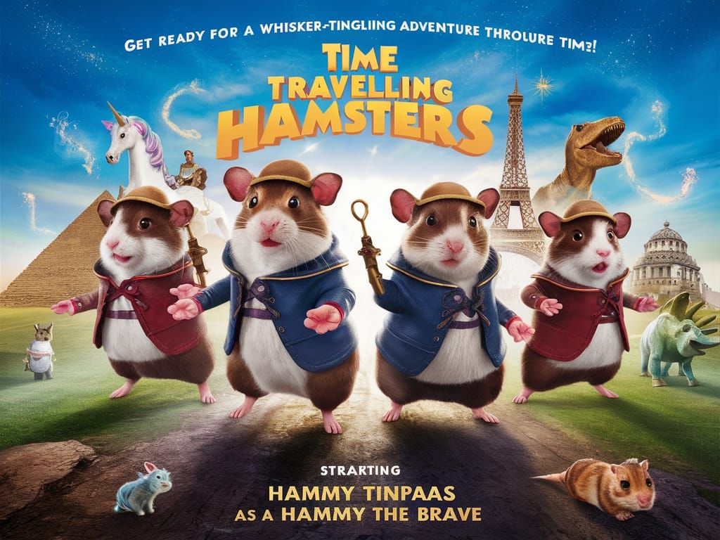 Time-Traveling Hamsters Whimsical Movie Poster