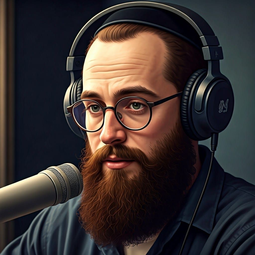 Hasidic Broadcaster at Radio Station, Detailed Matte Paintin...