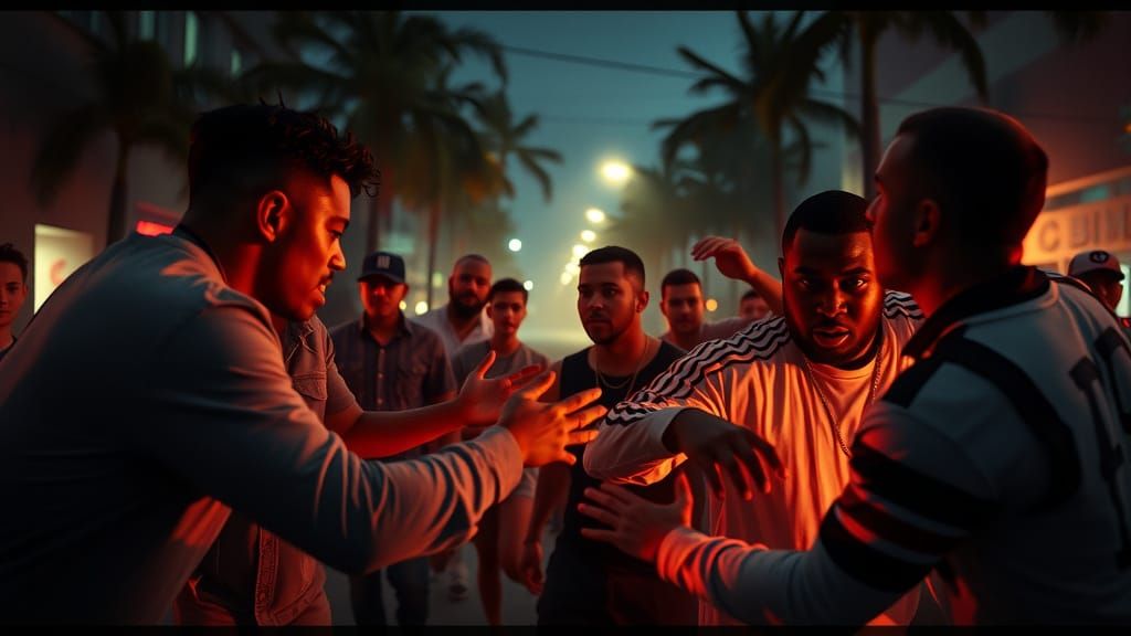 Intense Miami Street Gang Fight: Cinematic 35mm Film