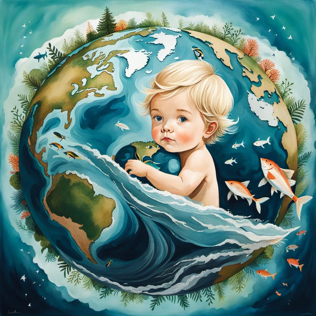 Child Embracing Earth: A Double Exposure Artwork