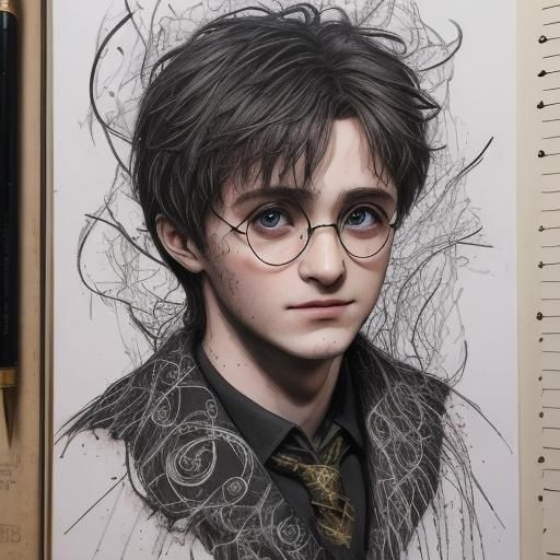 Harry Potter grown up adult handsome carne griffiths style black swirls