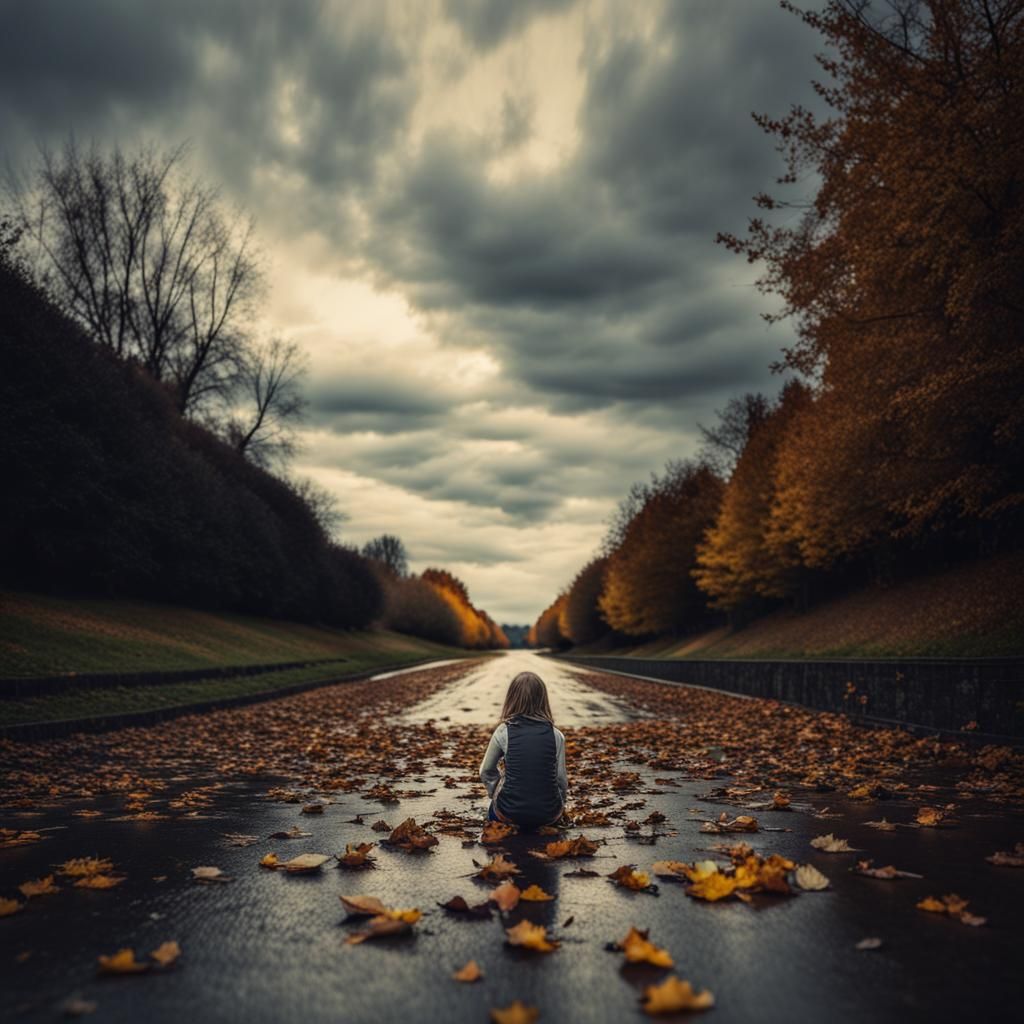 Golden Girl Under Autumn Sky: Hyperrealistic Still Life