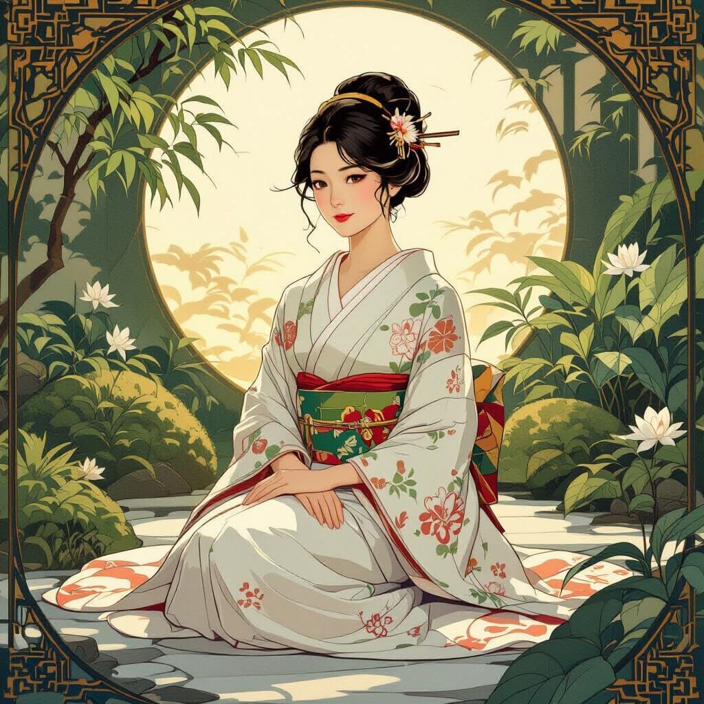 Midori in Japanese Garden, Art Nouveau Style