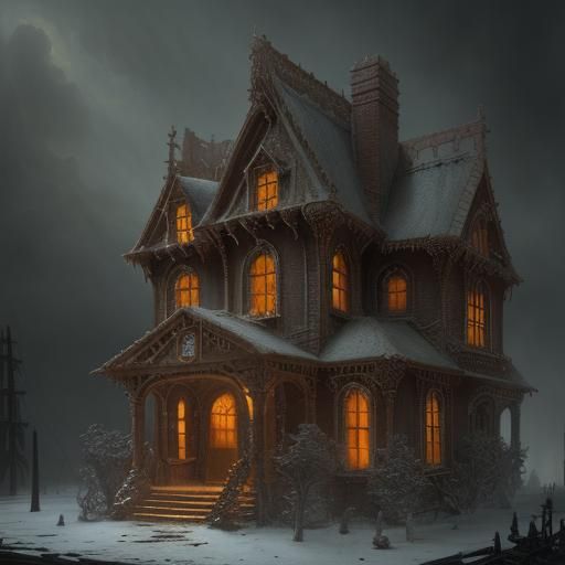 Gothic Horror Gingerbread House Illustration