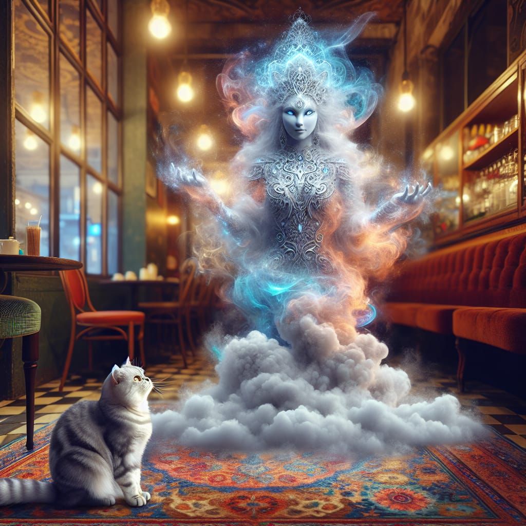 Ethereal Cat Goddess in Vintage Diner