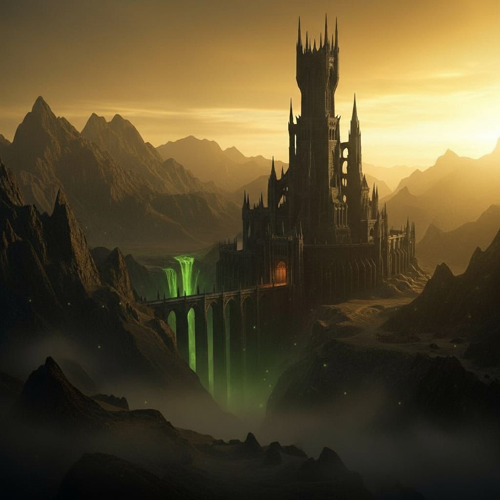 Dark Fantasy Tower in Mordor at Dusk