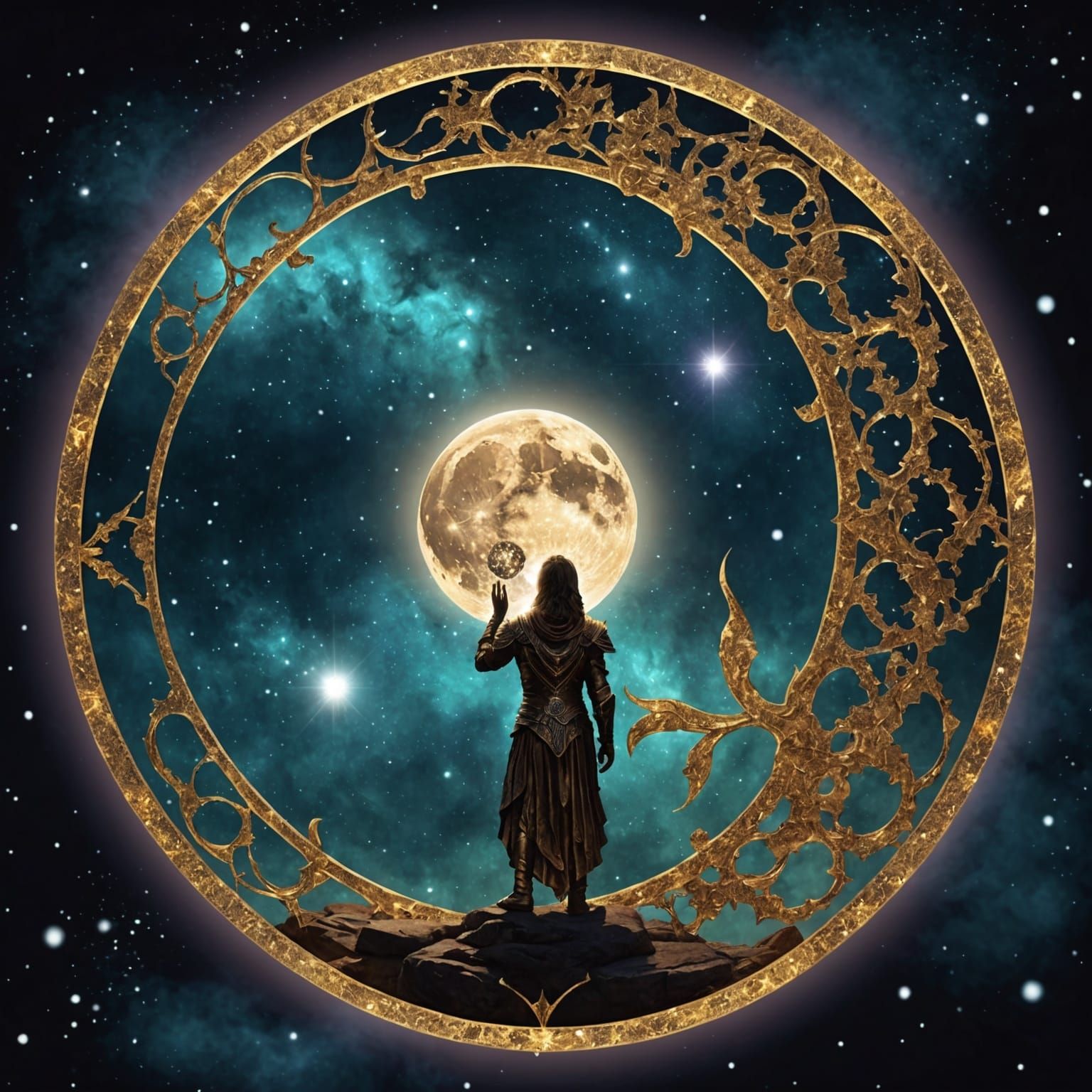 Lunar Light Warrior with Nebula in Digital Art