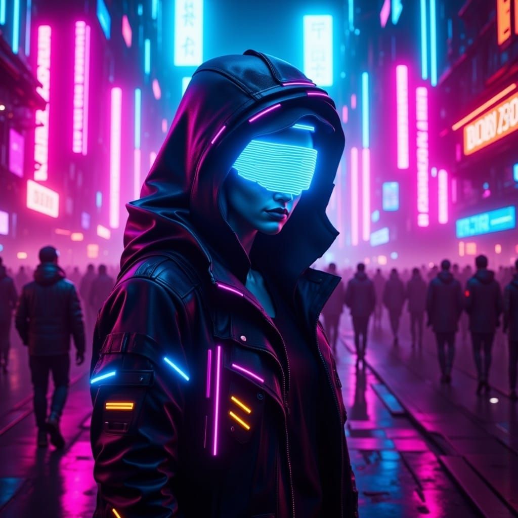 Cyberpunk DJ Rave in Neon Cityscape